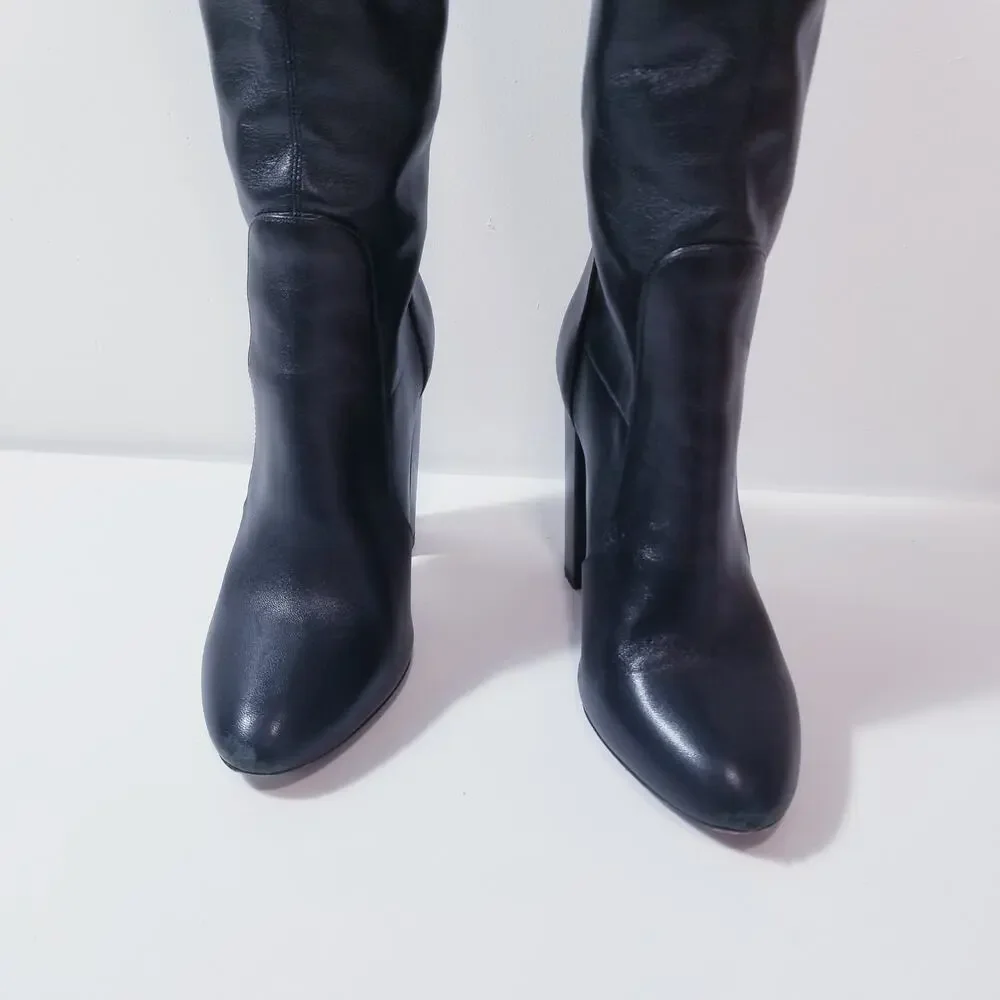 Aquazurra Black Leather Over the Knee Heels Boots